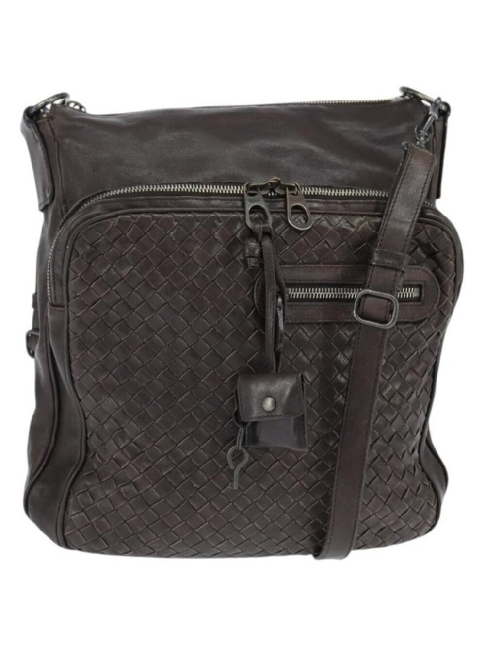 Authentic BOTTEGA VENETA INTRECCIATO Shoulder Bag Leather Dark Brown